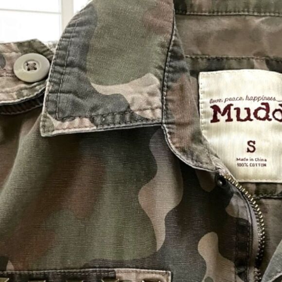 MILITARY UTILITY ARMY CAMO CINCHED DRAWSTRING WAIST STUDDED SMALL JACKET COAT - Picture 7 of 10